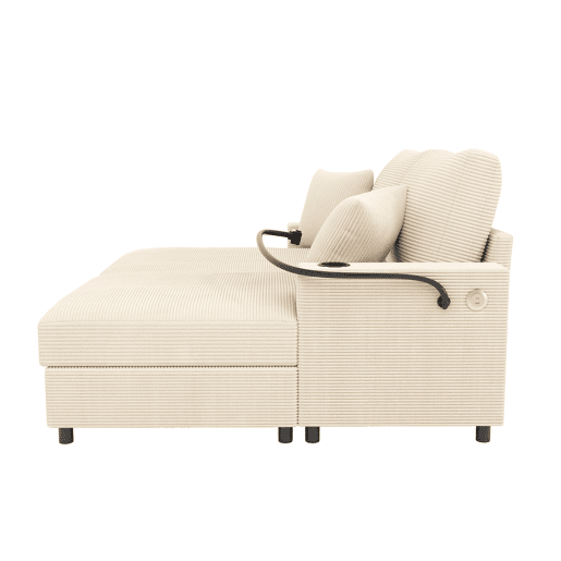 Sofá-cama 2 lugares fixa de tecido,bege