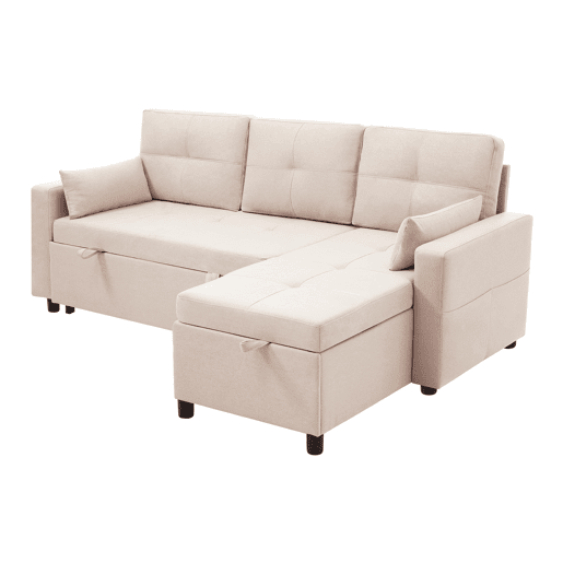 Sofá-cama 3 lugares conversível reversível de linho com armazenamento,bege
