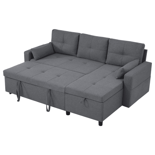 Sofá-cama 3 lugares conversível reversível de linho com armazenamento,cinza