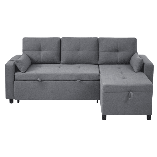 Sofá-cama 3 lugares conversível reversível de linho com armazenamento,cinza