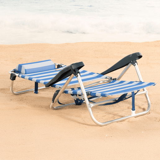 Conjunto de 2 cadeiras de praia baixas com múltiplas posições, 47x49x82 cm, estilo náutico. Conjunto de 2 cadeiras de praia baixas com múltiplas posições, 47x49x82 cm, estilo náutico.