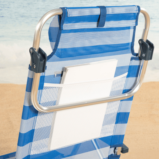 Conjunto de 2 cadeiras de praia baixas com múltiplas posições, 47x49x82 cm, estilo náutico. Conjunto de 2 cadeiras de praia baixas com múltiplas posições, 47x49x82 cm, estilo náutico.