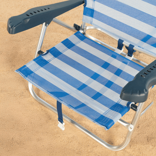 Conjunto de 2 cadeiras de praia baixas com múltiplas posições, 47x49x82 cm, estilo náutico. Conjunto de 2 cadeiras de praia baixas com múltiplas posições, 47x49x82 cm, estilo náutico.