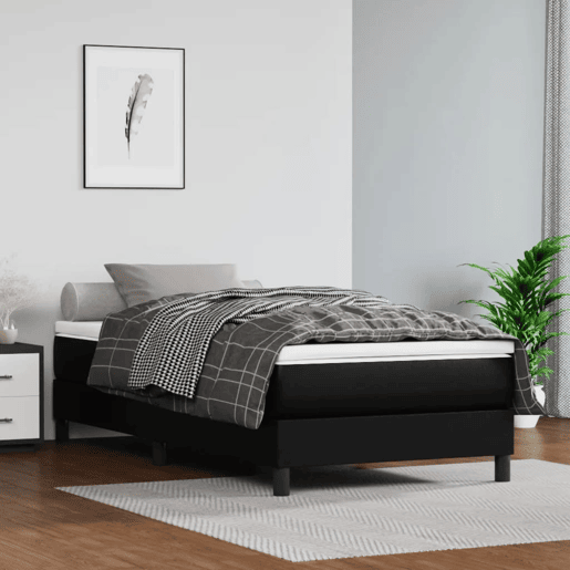 Estrutura de cama de solteiro para adultos com molas 100x200 cm couro artificial preto