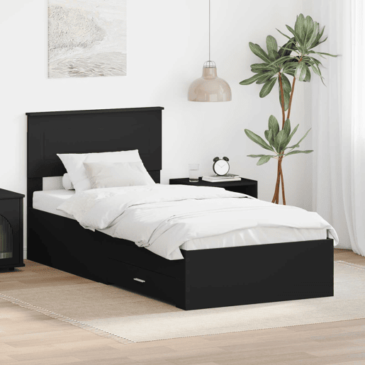 Estrutura de cama de solteiro para adultos Preto e Prata 75 x 190 cm Madeira processada