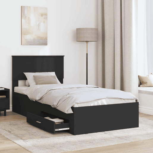 Estrutura de cama de solteiro para adultos Preto e Prata 75 x 190 cm Madeira processada