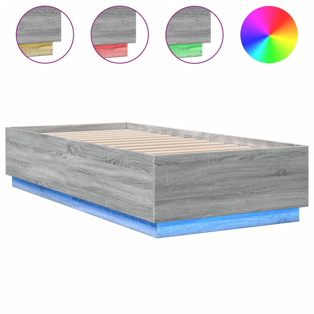 Estructura de cama individual para adultos 93x203 Roble/ Gris
