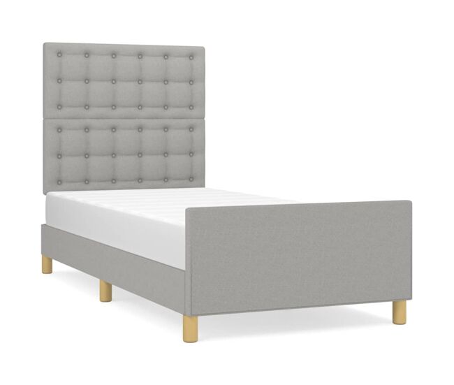 Estructura de cama individual para adultos con cabecero de tela gris claro 90x190 cm
