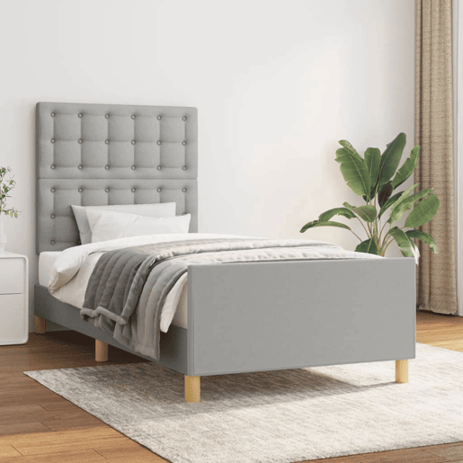Estrutura de cama de solteiro Design c cabeceira tecido 90x190 cm cinza-claro