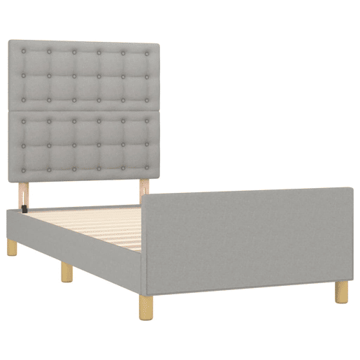 Estrutura de cama de solteiro Design c cabeceira tecido 90x190 cm cinza-claro