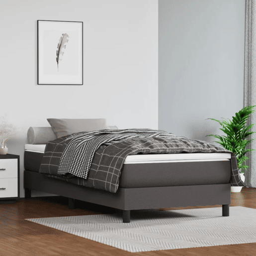 Estrutura de cama de solteiro para adultos com molas 100x200 cm couro artificial cinzento