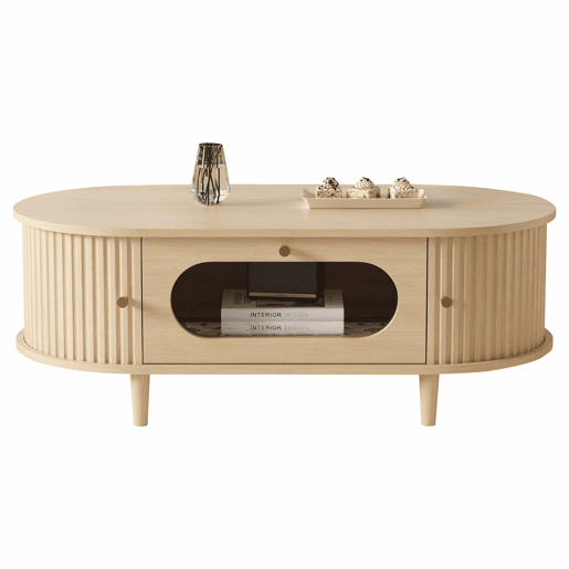 Mesa de centro 100x50x36 cm - com gaveta e porta deslizante, mesa de café para sala com 4 pés de apoio - cor carvalho