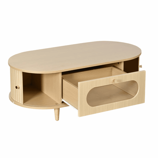 Mesa de centro 100x50x36 cm - com gaveta e porta deslizante, mesa de café para sala com 4 pés de apoio - cor carvalho