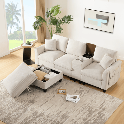 Sofá modular 4 lugares fixa de tecido,bege Sofá modular 4 lugares fixa de tecido,bege
