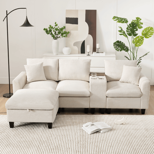 Sofá modular 4 lugares fixa de tecido,bege Sofá modular 4 lugares fixa de tecido,bege