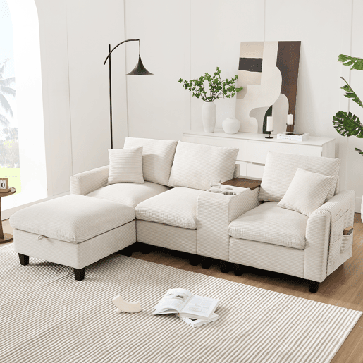 Sofá modular 4 lugares fixa de tecido,bege Sofá modular 4 lugares fixa de tecido,bege
