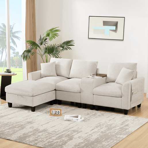 Sofá modular 4 lugares fixa de tecido,bege Sofá modular 4 lugares fixa de tecido,bege