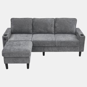 Sofá modular 4 lugares fixa de linho,cinza