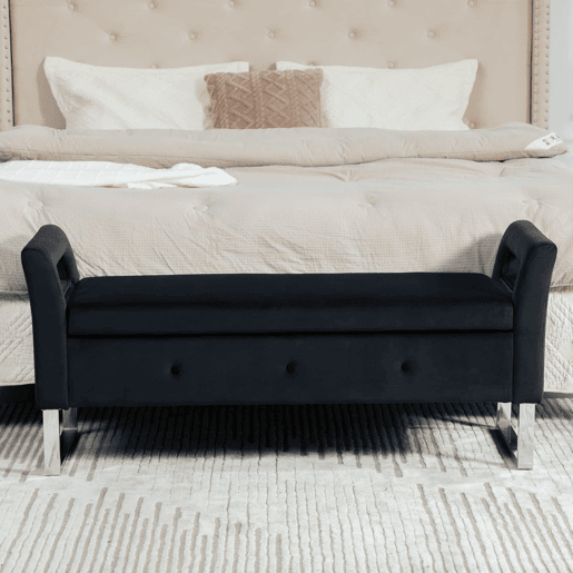 Banqueta com arrumação - com apoios de braços - para sala, corredor e quarto - Preto