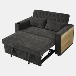 Sofá-cama 2 lugares conversível de tecido,cinza