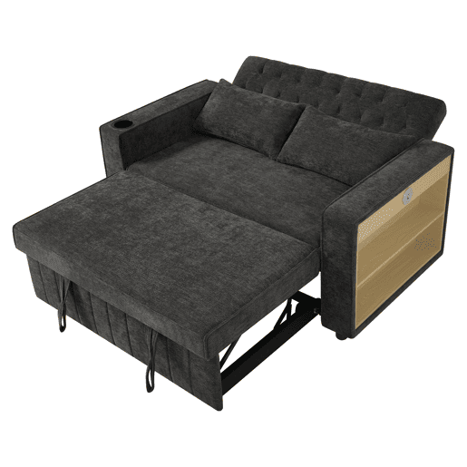 Sofá-cama 2 lugares conversível de tecido,cinza