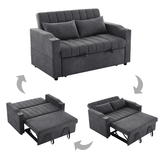 Sofá-cama 2 lugares conversível de algodão e linho,cinza Sofá-cama 2 lugares conversível de algodão e linho,cinza