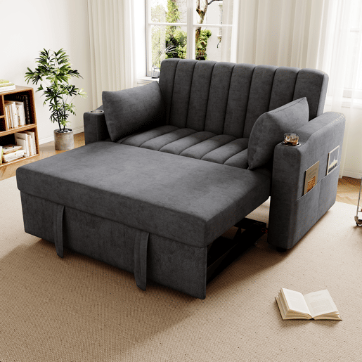 Sofá-cama 2 lugares conversível de algodão e linho,cinza Sofá-cama 2 lugares conversível de algodão e linho,cinza