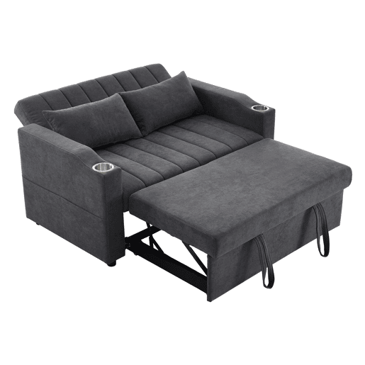 Sofá-cama 2 lugares conversível de algodão e linho,cinza Sofá-cama 2 lugares conversível de algodão e linho,cinza
