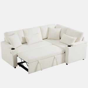 Sofá-cama 4 lugares conversível direito de tecido com armazenamento,bege