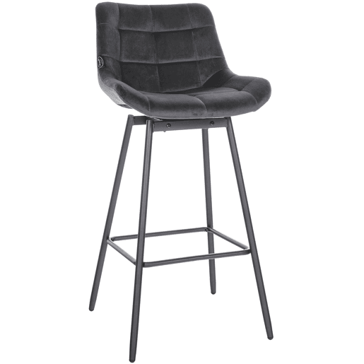 Banqueta giratória x1 com apoio para os pés estofamento em veludo cinza escuro base de metal preto com quatro pés 10_0005472