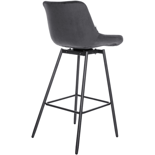 Banqueta giratória x1 com apoio para os pés estofamento em veludo cinza escuro base de metal preto com quatro pés 10_0005472