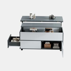Mesa de centro elevável retangular de painel de partículas,cinza+branco