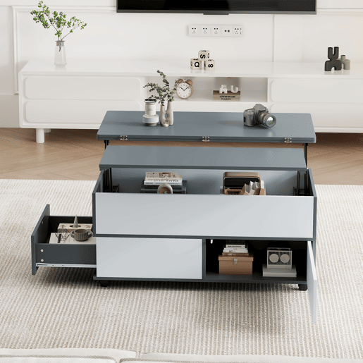Mesa de centro elevável retangular de painel de partículas,cinza+branco Mesa de centro elevável retangular de painel de partículas,cinza+branco