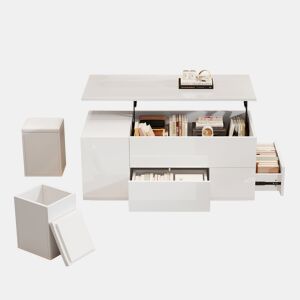 Mesa de centro elevável retangular de painel de partículas com luz led,branco