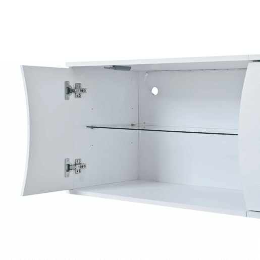 Móvel de TV 180x40x45 cm - 3 portas, vidro temperado, lowboard com iluminação LED, para TVs de até 80 polegadas - branco