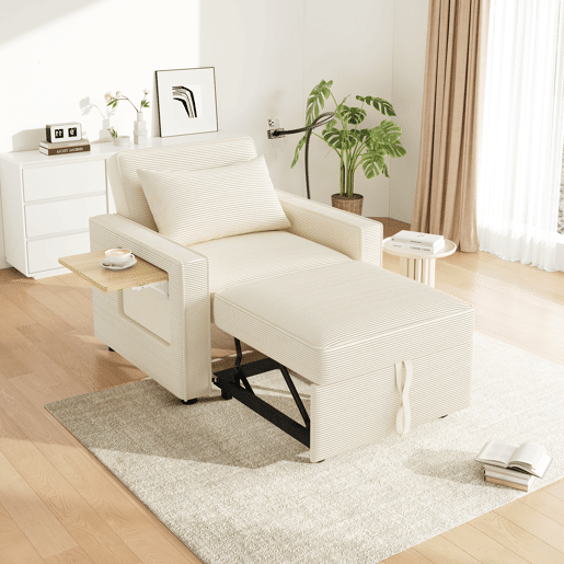 Sofá-cama individual conversível de tecido,bege Sofá-cama individual conversível de tecido,bege