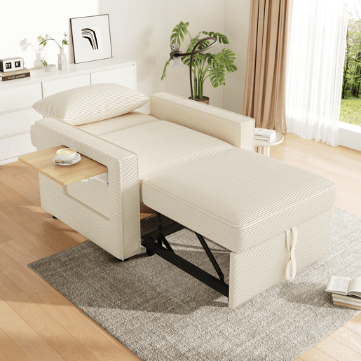 Sofá-cama individual conversível de tecido,bege Sofá-cama individual conversível de tecido,bege