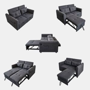 Sofá-cama 2 lugares conversível de algodão e linho,cinza