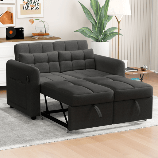 Sofá-cama 2 lugares conversível de algodão e linho,cinza