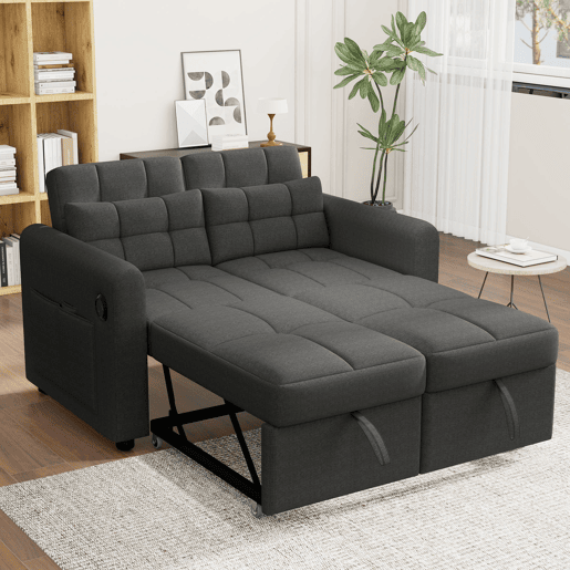 Sofá-cama 2 lugares conversível de algodão e linho,cinza