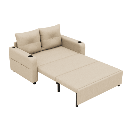 Sofá-cama 2 lugares conversível de algodão e linho,bege Sofá-cama 2 lugares conversível de algodão e linho,bege