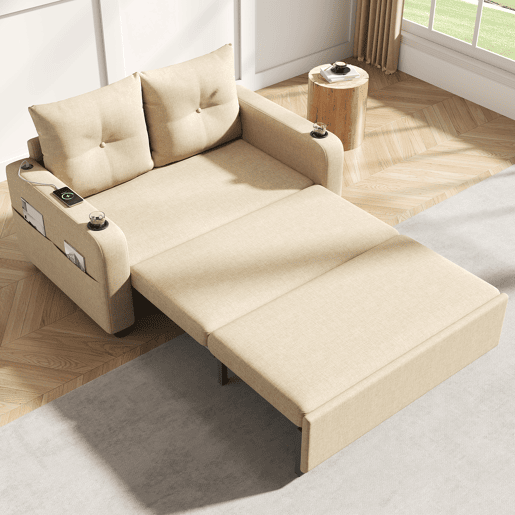 Sofá-cama 2 lugares conversível de algodão e linho,bege Sofá-cama 2 lugares conversível de algodão e linho,bege