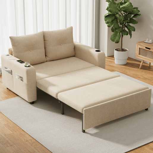 Sofá-cama 2 lugares conversível de algodão e linho,bege Sofá-cama 2 lugares conversível de algodão e linho,bege