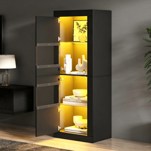 Vitrine de painel de partÃculas com 2 portas e luz led,preto Vitrine de painel de partÃculas com 2 portas e luz led,preto