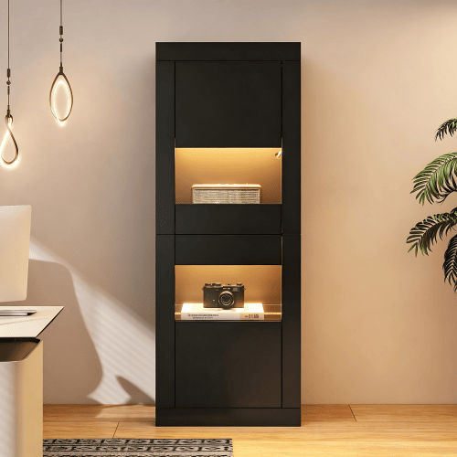 Vitrine de painel de partÃculas com 2 portas e luz led,preto Vitrine de painel de partÃculas com 2 portas e luz led,preto