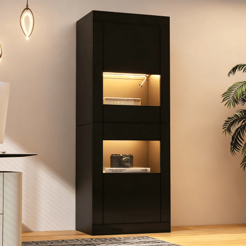 Vitrine de painel de partÃculas com 2 portas e luz led,preto Vitrine de painel de partÃculas com 2 portas e luz led,preto