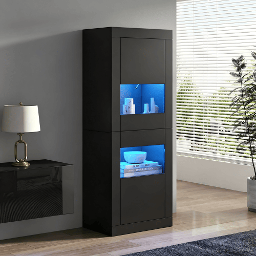 Vitrine de painel de partÃculas com 2 portas e luz led,preto Vitrine de painel de partÃculas com 2 portas e luz led,preto