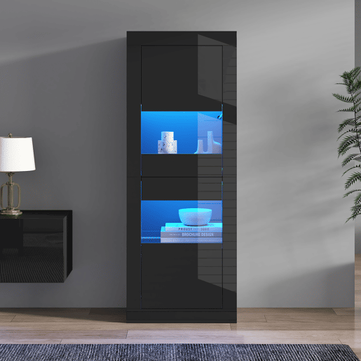 Vitrine de painel de partÃculas com 2 portas e luz led,preto Vitrine de painel de partÃculas com 2 portas e luz led,preto