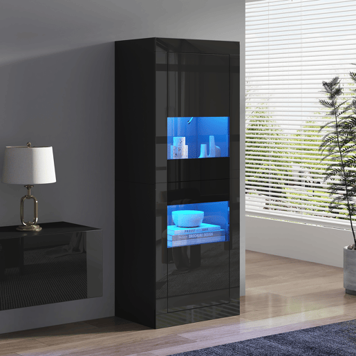 Vitrine de painel de partÃculas com 2 portas e luz led,preto Vitrine de painel de partÃculas com 2 portas e luz led,preto