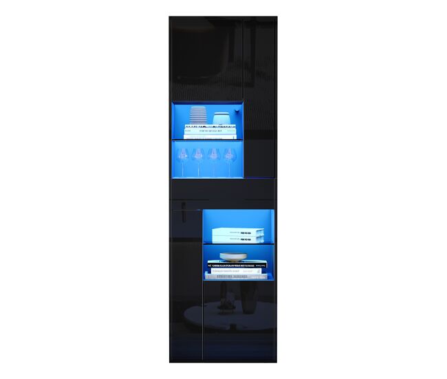 Vitrina de panel de partículas con 4 puertas,1 cajón y luz led,negro